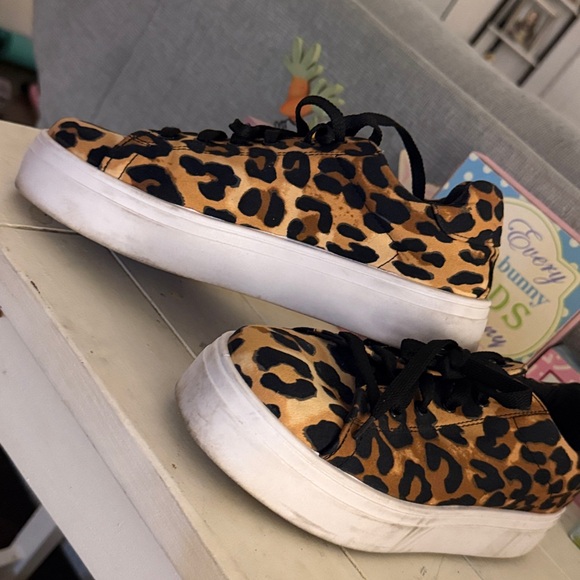 Leopard Print Platform Sneakers - Animal Print Lace-Up Shoes - Picture 2 of 6